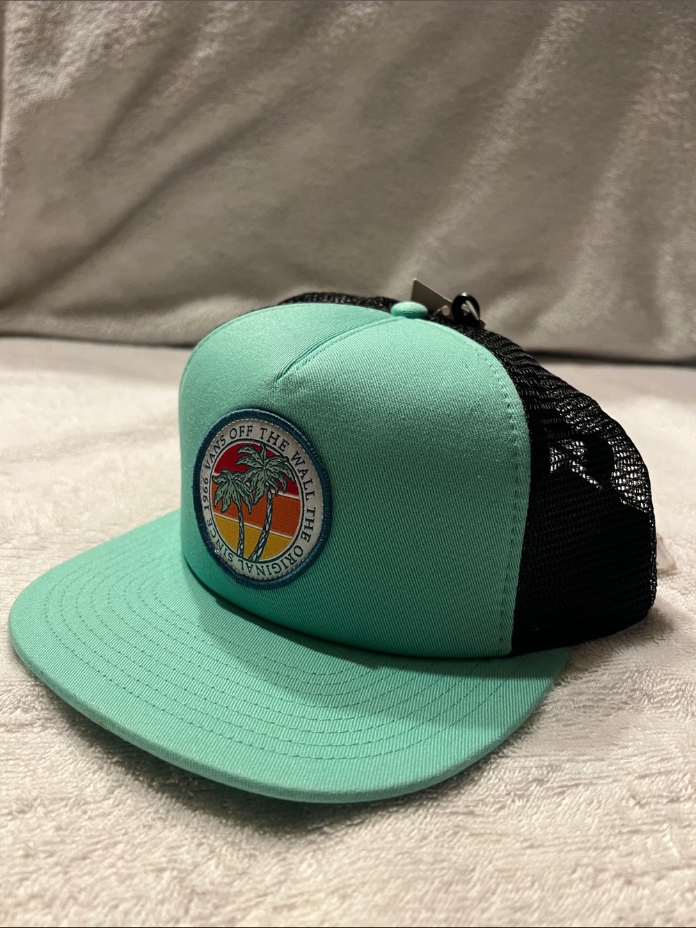 Vans Mint Green and Black Mesh Trucker Hat with Palm Patch